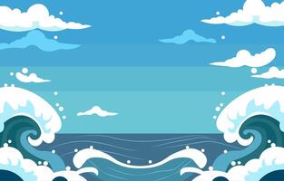 Sea Landscape Frame Background with Blue Ocean Waves in Bright Sky vector