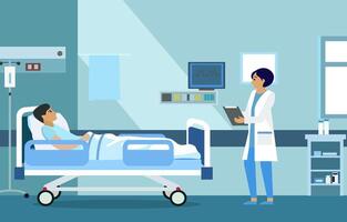 Flat Design Illustration of Woman Doctor Check Patient Health in Hospital Inpatient Room vector