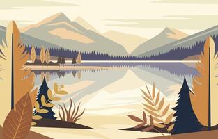 Mountain Scenery with Lake River and Tree and Leaves Plant vector