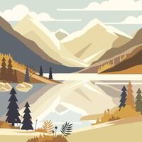 Beautiful Nature Landscape of Lake Mountain with Pine Tree in Forest vector