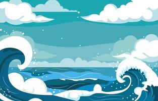 Sea Landscape Frame Background with Blue Ocean Waves in Bright Sky vector