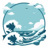 Circle Frame Background with Blue Sea Ocean Water Waves in Summer vector