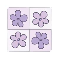 Purple cute flower icons on a background of purple squares on a white background. vector