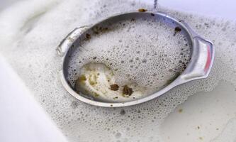 Washing dishes with soap photo