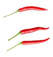 Top view set of red chili peppers or cayenne pepper isolated on white background with clipping path photo