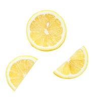 Top view set of yellow lemon half with slices isolated on white background with clipping path photo