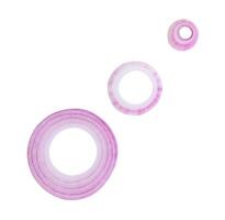 Top view set of red or purple onion slices or onion rings scattered isolated on white background with clipping path photo