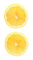 Top view set of beautiful yellow lemon halves isolated on white background with clipping path photo