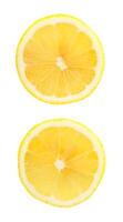 Top view set of beautiful yellow lemon halves isolated on white background with clipping path photo