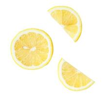 Top view set of yellow lemon half with slices isolated on white background with clipping path photo