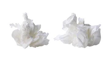 Front view set of screwed or crumpled tissue paper balls after use in toilet or restroom isolated on white background with clipping path photo