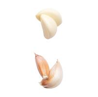 Top view set of peeled garlic cloves in stack isolated on white background with clipping path photo