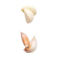 Top view set of peeled garlic cloves in stack isolated on white background with clipping path photo