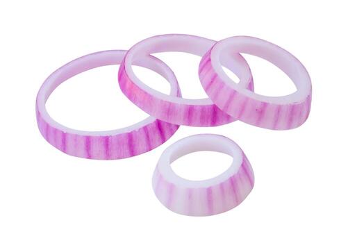 Top view of red or magenta onion slices in ring shape and stack isolated on white background with clipping path photo