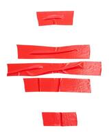 Top view set of wrinkled red adhesive vinyl tape or cloth tape in stripes shape isolated on white background with clipping path photo