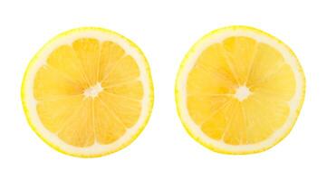 Top view set of beautiful yellow lemon halves isolated on white background with clipping path photo