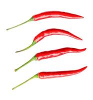 Top view set of red chili peppers or cayenne pepper isolated on white background with clipping path photo