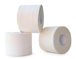 Front view of tissue paper or toilet paper rolls in stack isolated on white background with clipping path photo