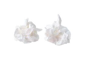 Front view set of screwed or crumpled tissue paper or toilet paper balls after use in toilet or restroom isolated on white background with clipping path photo