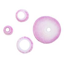 Top view set of red or purple onion rings or slices isolated on white background with clipping path photo