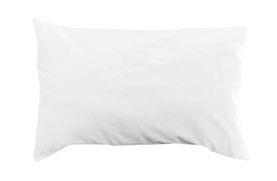 Top view of white pillow with case after guest use in hotel or resort room isolated on white background with clipping path photo