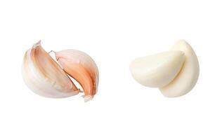 Top view set of fresh garlic cloves in stack isolated on white background with clipping path photo