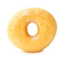 Front view of sugar glazed cinnamon donut isolated on white background with clipping path photo