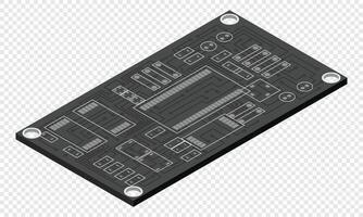 Isometric electronic board. Isometric printed circuit board. Integrated circuit board. illustration vector