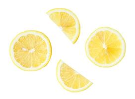 Top view set of yellow lemon half with slices isolated on white background with clipping path photo