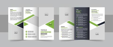 Construction trifold brochure template or company profile, Corporate construction brochure, Business proposal, home renovation trifold brochure design or real estate brochure vector