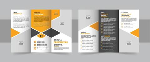 Construction trifold brochure template or company profile, Corporate construction brochure, Business proposal, home renovation trifold brochure design vector