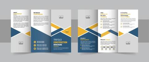 Construction and home renovation trifold brochure design, Construction creative trifold brochure template design vector