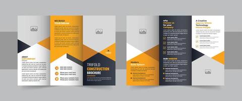 Construction trifold brochure template or company profile, Corporate construction brochure, Business proposal, home renovation trifold brochure layout vector