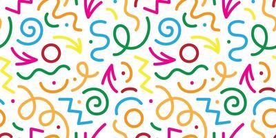 fun colorful line doodle seamless pattern. Creative abstract art background collection for children or festive celebration design. Simple childish scribble wallpaper print texture bundle. vector