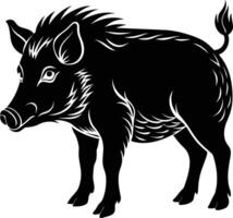 Black and white illustration of a wild boar vector