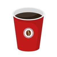 Red paper cup with balck coffee drink, cartoon isolated illustration vector