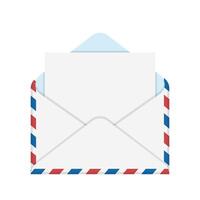 Opened mail envelope and blank letter paper, cartoon isolated illustration vector