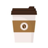 White coffee paper cup with plastic lid, cartoon isolated illustration vector