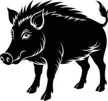 Black and white illustration of a wild boar vector