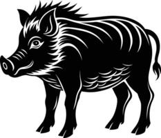 Black and white illustration of a wild boar vector