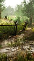 old wooden fence and hiking path through forest video