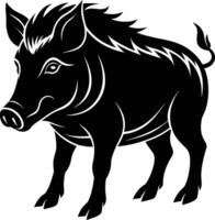 Black and white illustration of a wild boar vector