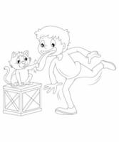 Unique Cat coloring page for kids and adults. camping coloring book page for children. vector