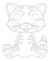 Unique Cat coloring page for kids and adults. camping coloring book page for children. vector