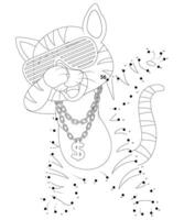 Unique Cat Dot coloring page for kids and adults. camping coloring book page for children. vector