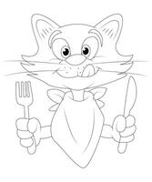Cat coloring page for kids and adults. camping coloring book page for children. vector