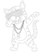 Unique Cat coloring page for kids and adults. camping coloring book page for children. vector