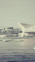 blauwe ijsbergen van antarctica met bevroren en besneeuwde antarctische landschappen video