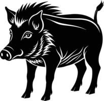 Black and white illustration of a wild boar vector