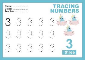 Tracing the Numbers. Tracing activity for children. Learning about number. vector